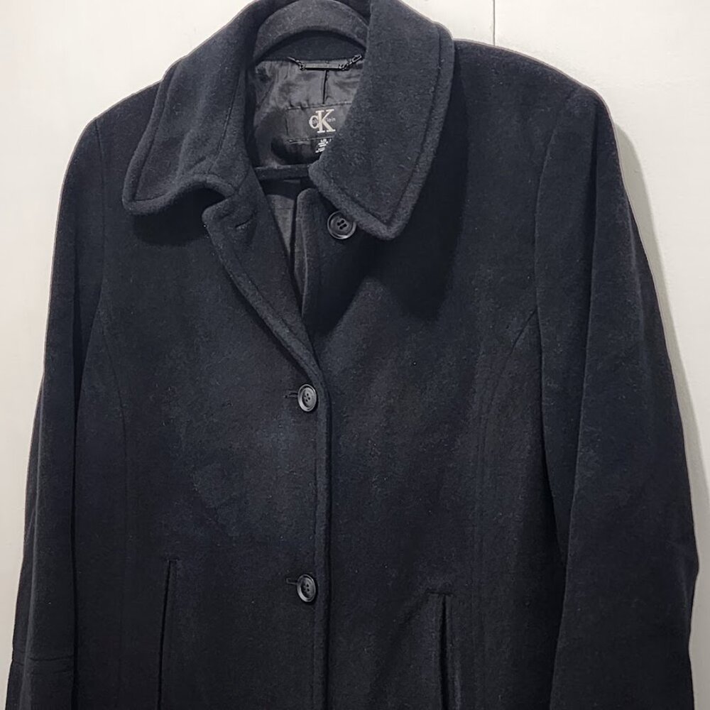 Vintage Calvin Klein Women's Angora Rabbit Hair & Wool Pea Coat Size L - Picture 3 of 13